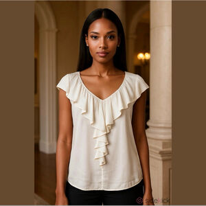 St. John Silk Blend Ruffled Blouse Cream Size 8